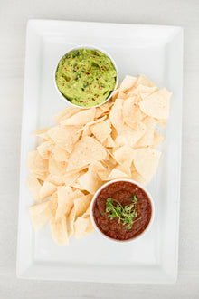  Guacamole + Fire Roasted Tomato Salsa, Artisan Tortilla Chips GF|DF