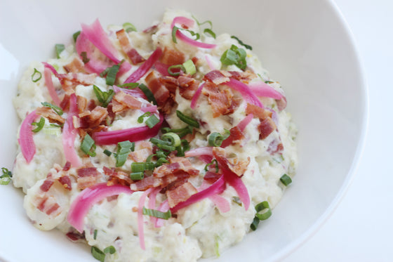 HERBED POTATO SALAD, BACON, EGGS, AND PICKLED RED ONIONS |DF